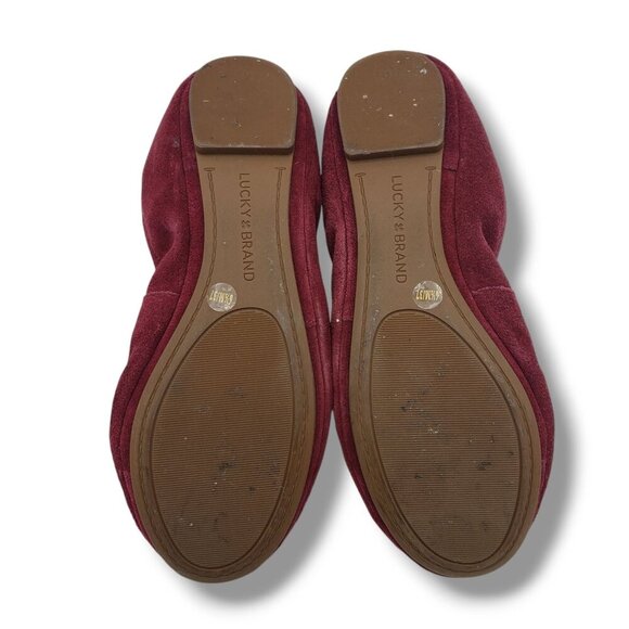 Lucky Brand Echo Ballet Flats Womens 6.5 Red Suede Slip On Laced - Picture 8 of 9